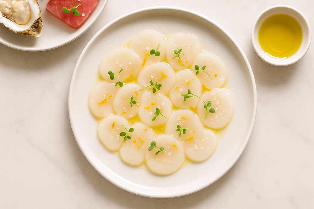 raw scallops in Italian crudo
