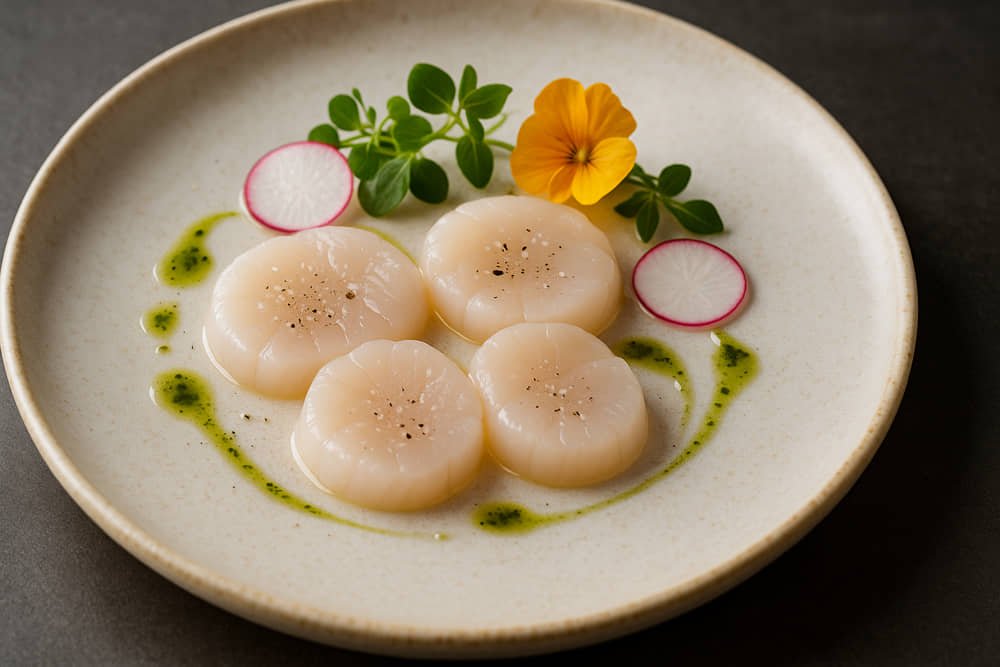 raw scallops in fine dining
